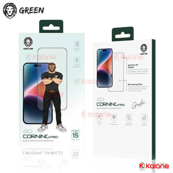 گلس Apple iPhone 15 Pro Max برند Green Lion مدل Corning Pro